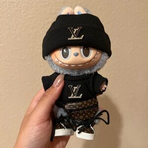 Black Beanie and Sweater Outfit for Dolls like Labubus